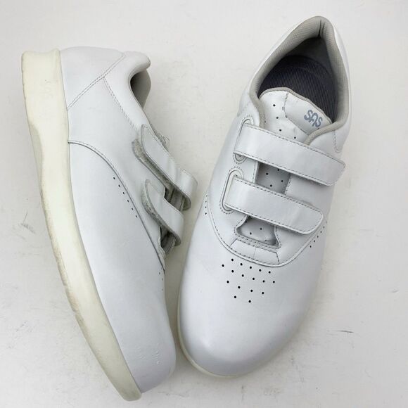 SAS Me Too White Leather Hook & Loop Sneakers - Size 9WW - Picture 1 of 7